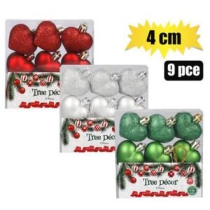 Xmas tree decor hearts 4cm 9pc